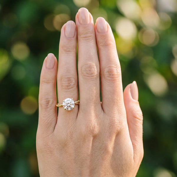 Yellow gold Round Solitaire Twisted Band with Bead Prong Setting