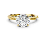Yellow gold Round Solitaire Twisted Band with Bead Prong Setting_398
