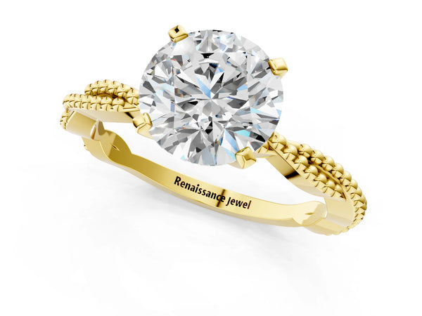 Yellow gold Round Solitaire Twisted Band with Bead Prong Setting