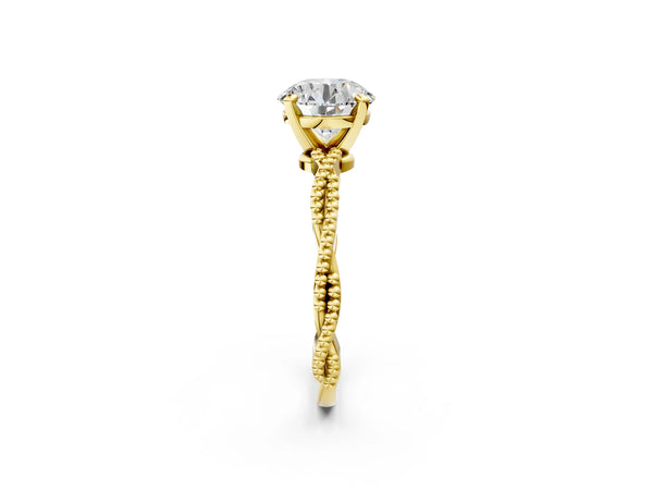 Yellow gold Round Solitaire Twisted Band with Bead Prong Setting