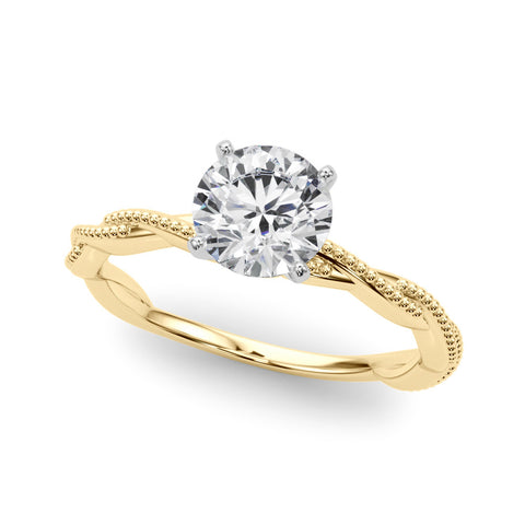 Yellow gold Round Solitaire Twisted Band with Bead Prong Setting