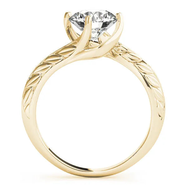 Yellow gold Round Solitaire Twisted Band with Four-Prong Setting