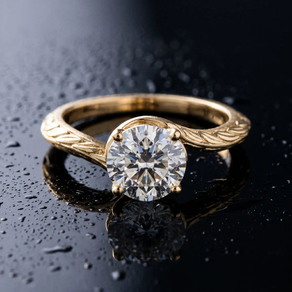 Yellow gold Round Solitaire Twisted Band with Four-Prong Setting