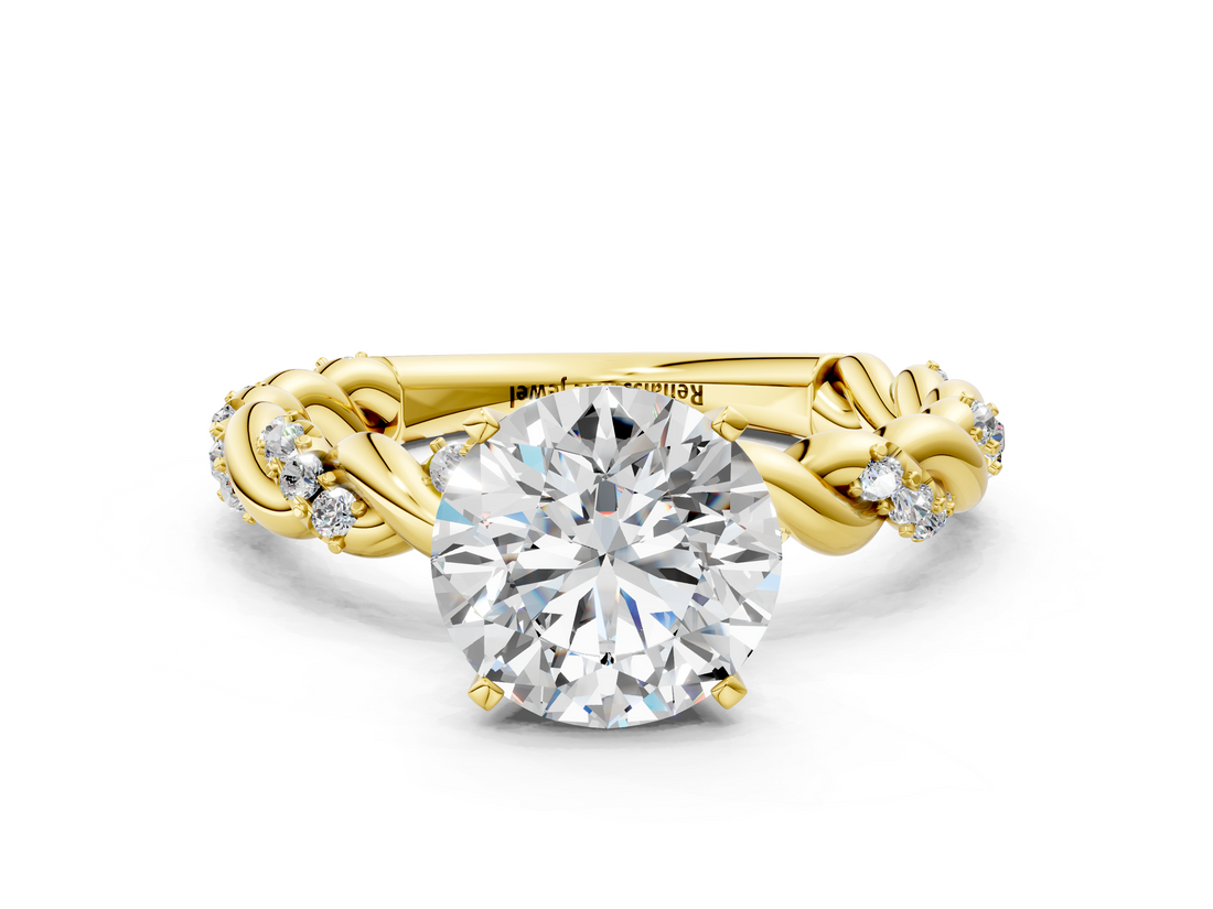 Yellow gold Round Solitaire Twisted Band with Pavé Accents and Four-Prong Setting_17