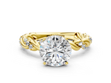 Yellow gold Round Solitaire Twisted Band with Pavé Accents and Four-Prong Setting_17