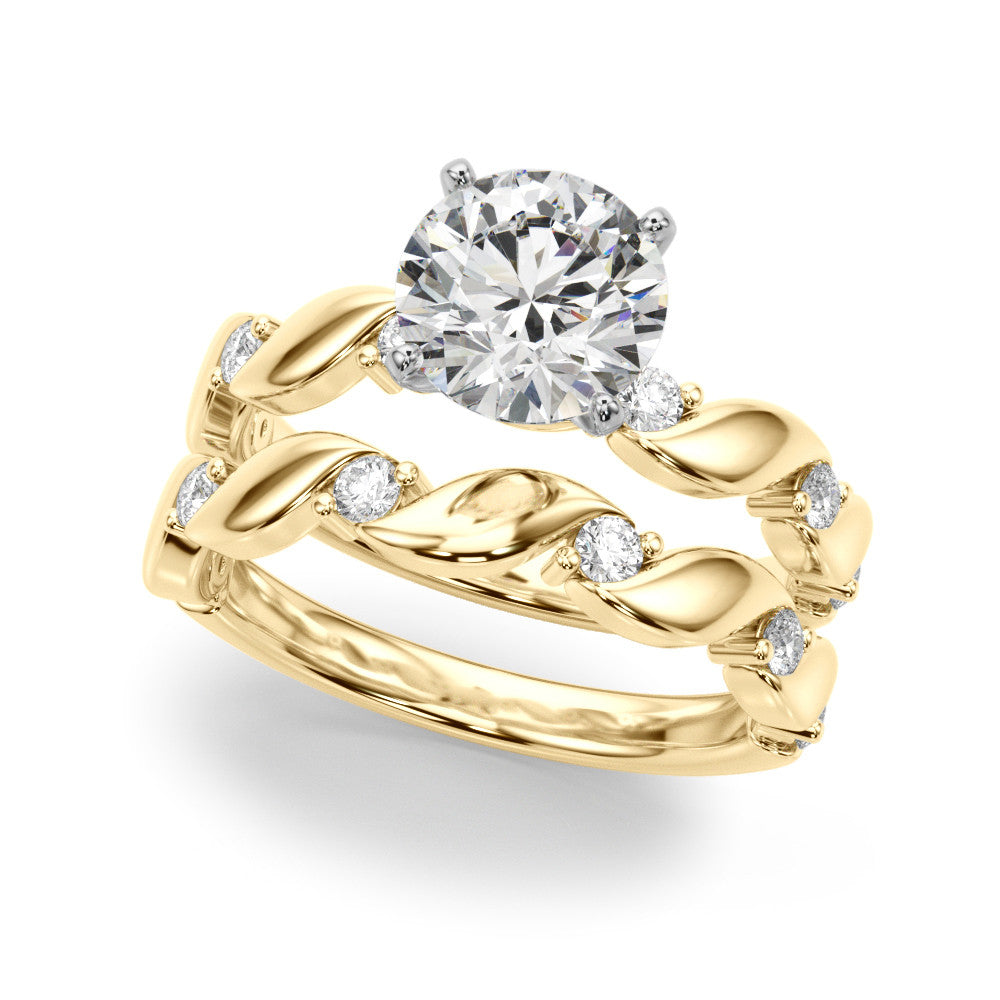 Yellow gold Round Solitaire Twisted Band with Prong Setting 1