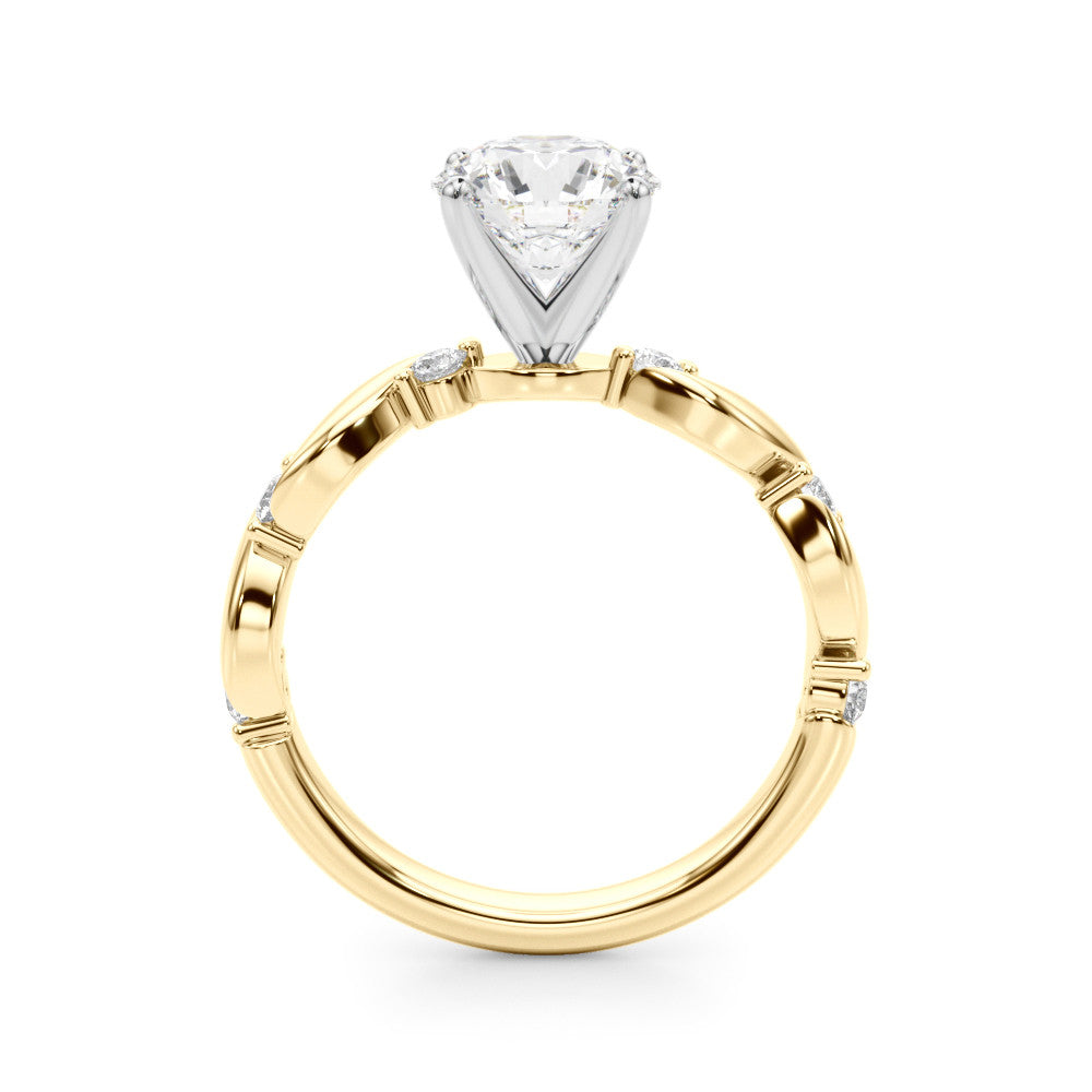 Yellow gold Round Solitaire Twisted Band with Prong Setting 2