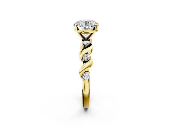 Yellow Gold Round Solitaire Engagement Ring Setting with Ribbon Twist Accent Band