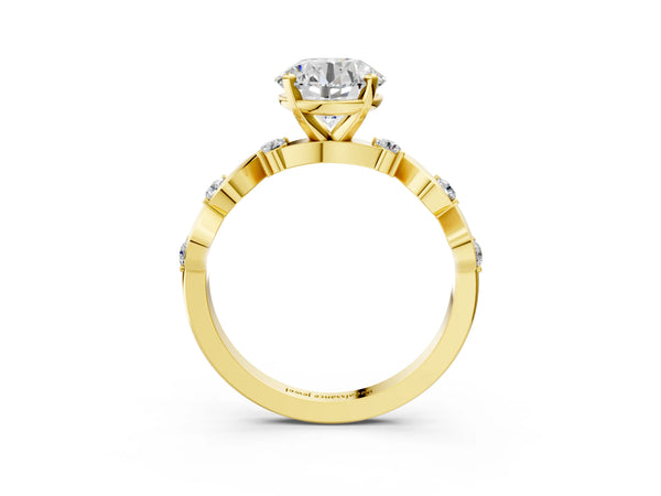 Yellow Gold Round Solitaire Engagement Ring Setting with Ribbon Twist Accent Band