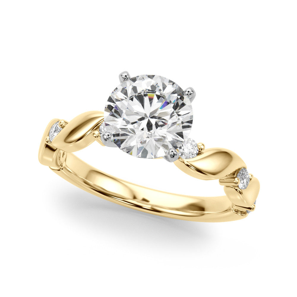 Yellow gold Round Solitaire Twisted Band with Prong Setting