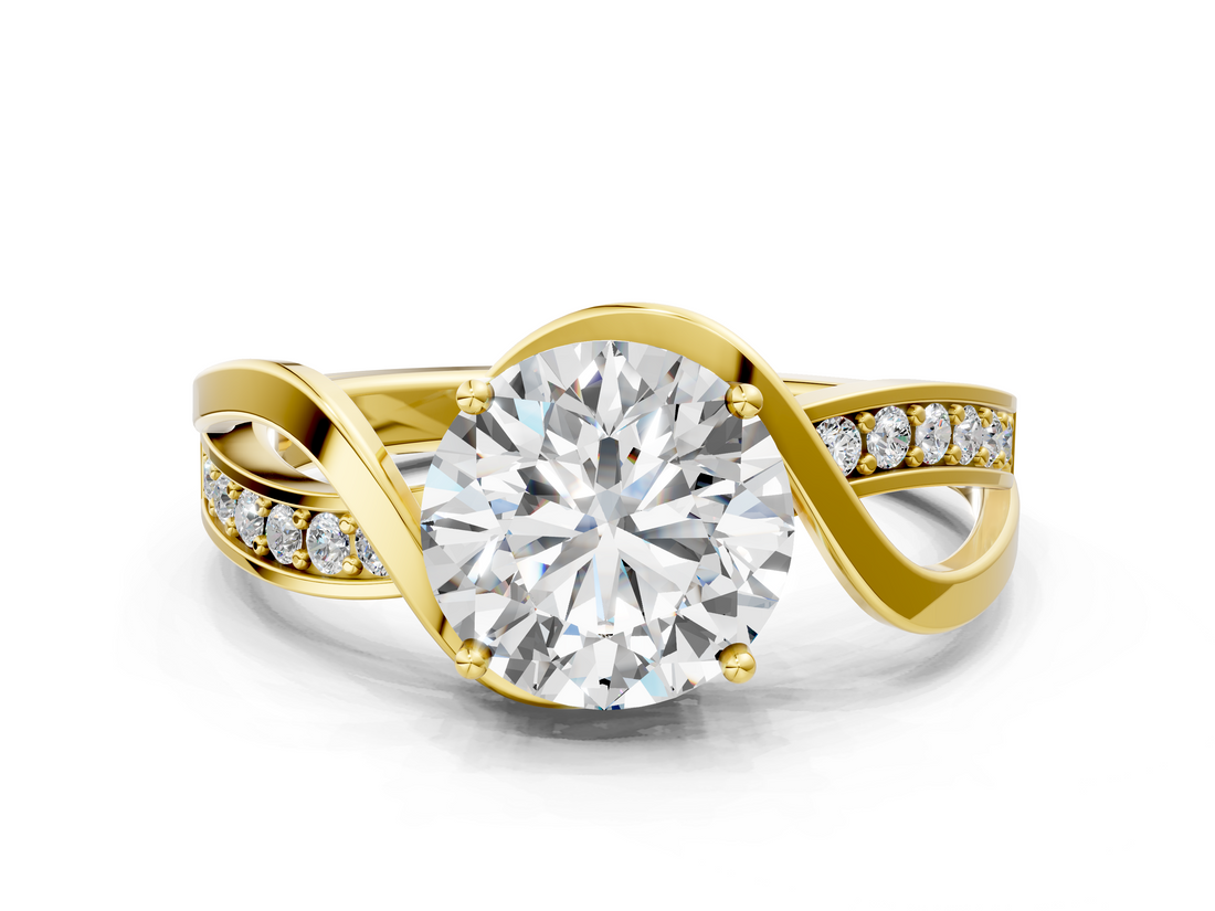 Yellow gold Round Solitaire Twisted Band with Prong Setting_19