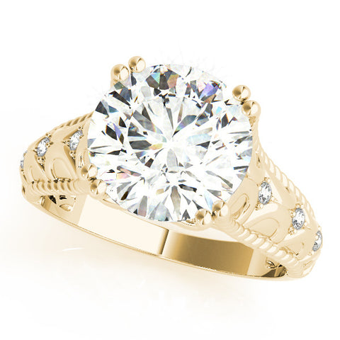 Yellow gold Round Solitaire Twisted Band with Six-Prong Setting