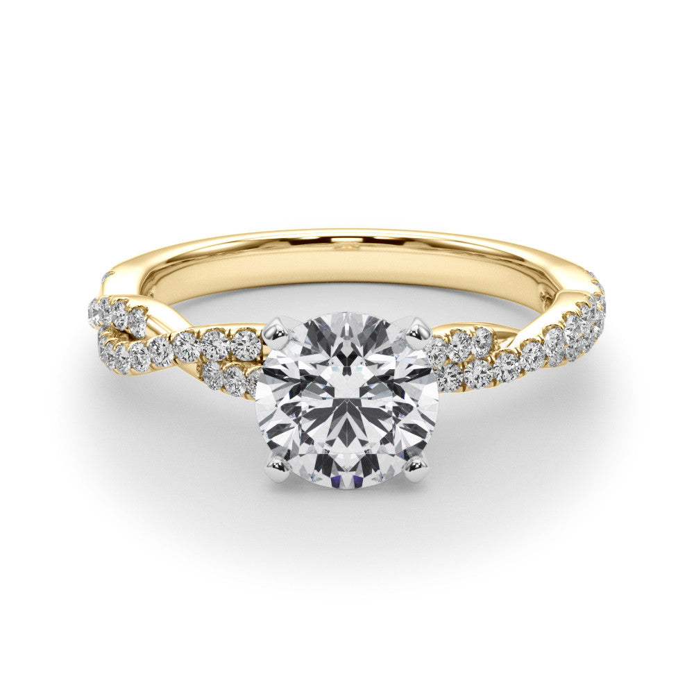 Yellow gold Round Solitaire Twisted Pave Band with Four-Prong Setting 1