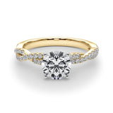 18K Yellow Gold 1.51 Carat F VVS2 Round Solitaire Twisted Pave Band with Four-Prong Setting