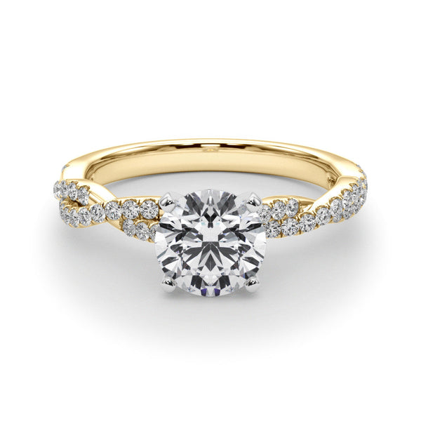 18K Yellow Gold 1.51 Carat F VVS2 Round Solitaire Twisted Pave Band with Four-Prong Setting