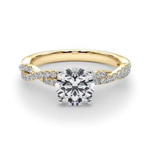 Yellow gold Round Solitaire Twisted Pave Band with Four-Prong Setting 1
