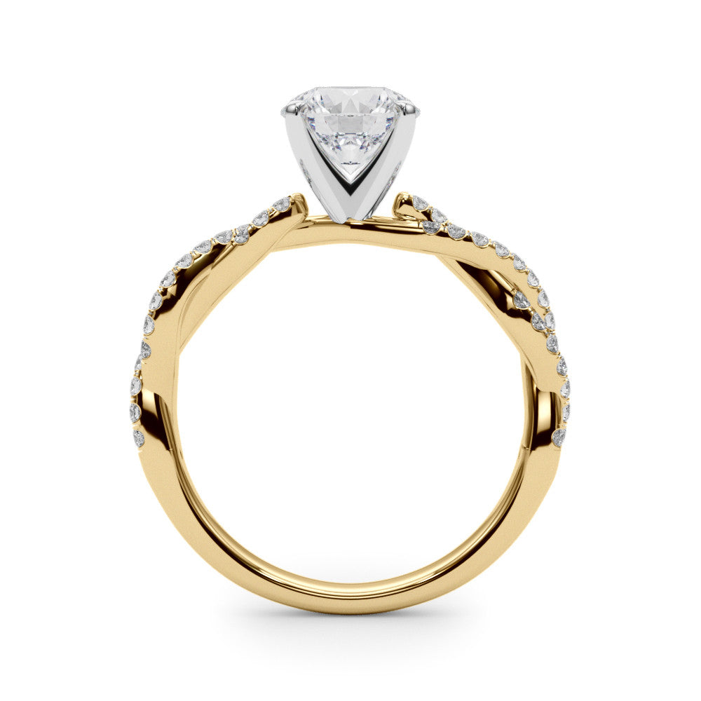 Yellow gold Round Solitaire Twisted Pave Band with Four-Prong Setting 2