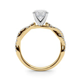 18K Yellow Gold 1.51 Carat F VVS2 Round Solitaire Twisted Pave Band with Four-Prong Setting