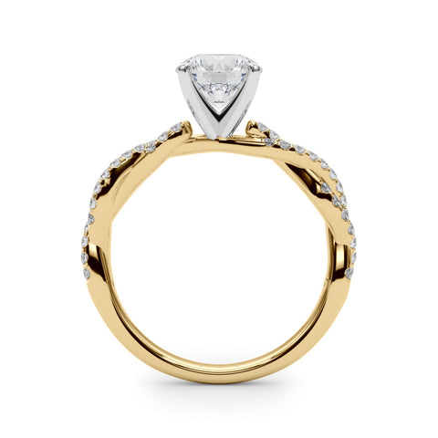 Yellow gold Round Solitaire Twisted Pave Band with Four-Prong Setting 2