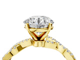 Yellow gold Round Solitaire Twisted Pave Band with Four-Prong Setting_12