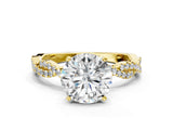 Yellow gold Round Solitaire Twisted Pave Band with Four-Prong Setting_8