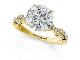 Yellow gold Round Solitaire Twisted Pave Band with Four-Prong Setting_9