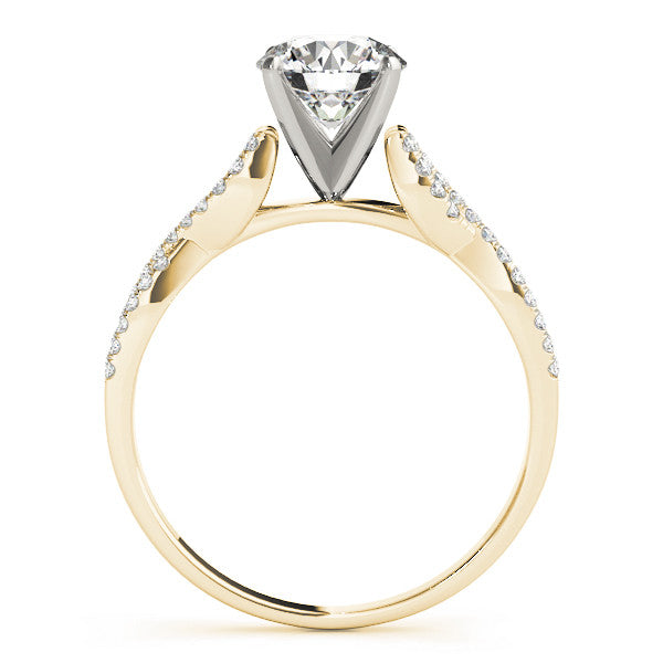 Yellow gold Round Solitaire Twisted Pave Diamond Engagement Ring with Four-Prong Setting 2