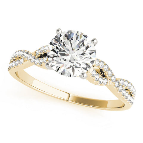 Yellow gold Round Solitaire Twisted Pave Diamond Engagement Ring with Four-Prong Setting