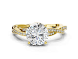 Yellow gold Round Solitaire Twisted Pave Diamond Ring with Four-Prong Setting_102