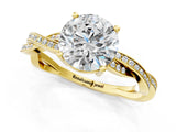 Yellow gold Round Solitaire Twisted Pave Diamond Ring with Four-Prong Setting_103