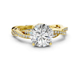 Yellow gold Round Solitaire Twisted Pave Diamond Ring with Four-Prong Setting_12