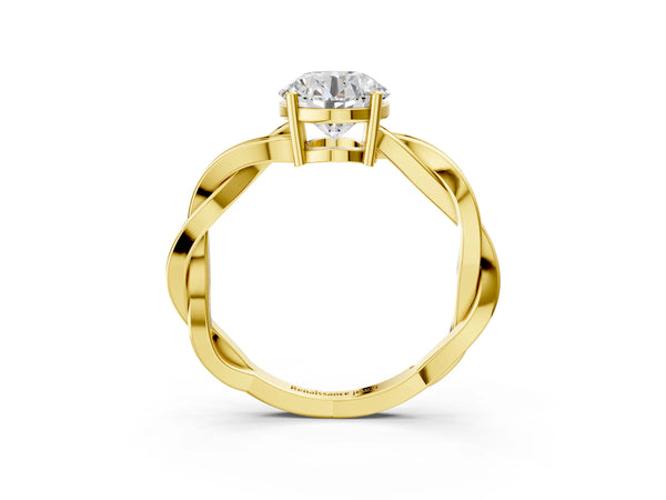 Yellow Gold Round Solitaire Engagement Ring Setting with Twisted Pave Band