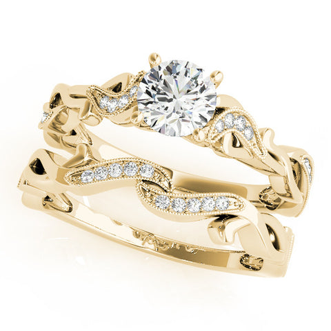 Yellow gold Round Solitaire Vine Band with Milgrain Prong Setting 1