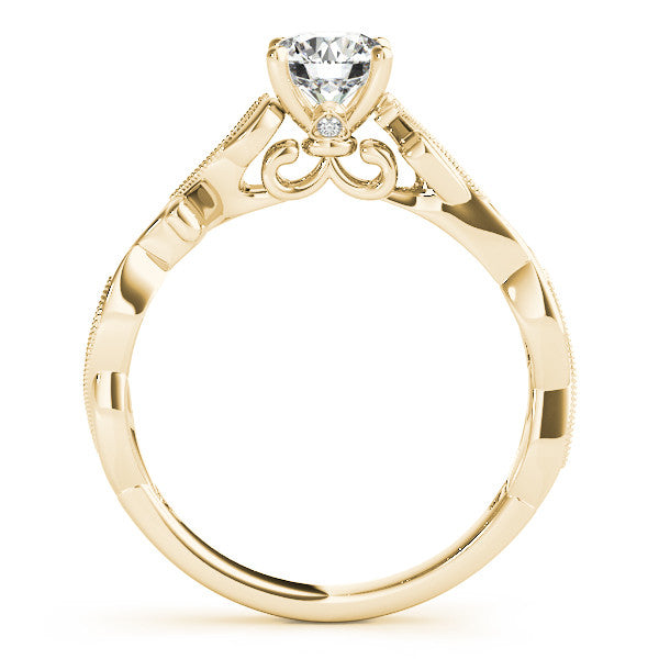 Yellow gold Round Solitaire Vine Band with Milgrain Prong Setting 2
