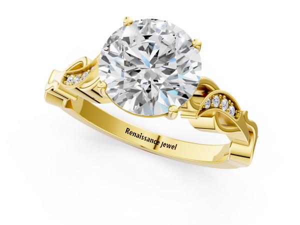 Yellow gold Round Solitaire Vine Band with Milgrain Prong Setting
