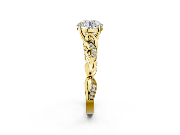 Yellow gold Round Solitaire Vine Band with Milgrain Prong Setting