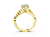 Yellow gold Round Solitaire Vine Band with Milgrain Prong Setting_12