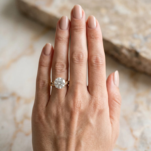 Yellow gold Round Solitaire Vine Band with Milgrain Prong Setting