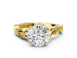 Yellow gold Round Solitaire Vine Band with Milgrain Prong Setting_9