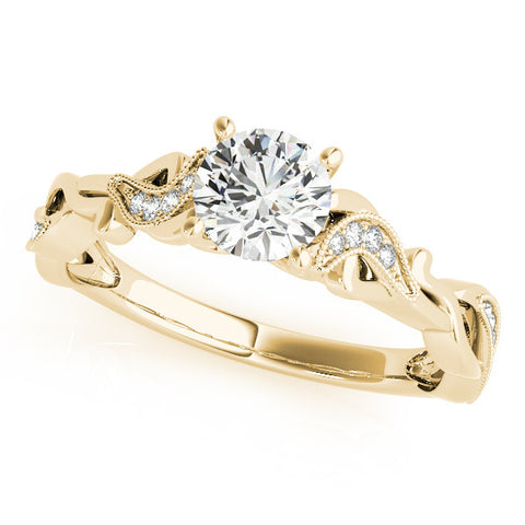 Yellow gold Round Solitaire Vine Band with Milgrain Prong Setting