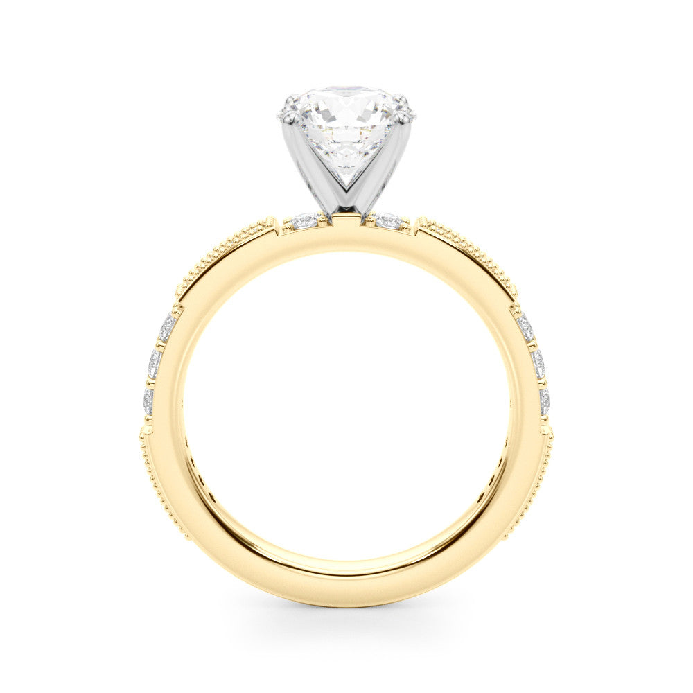 Yellow gold Round Solitaire with Pavé Band and Four-Prong Setting 2