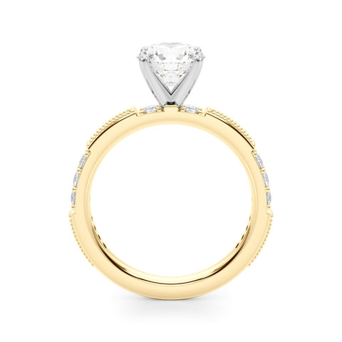 Yellow gold Round Solitaire with Pavé Band and Four-Prong Setting 2