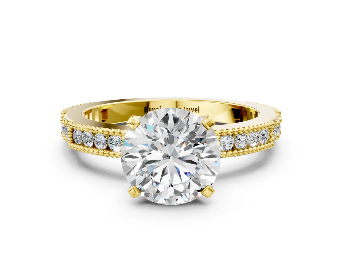 Yellow gold Round Solitaire with Pavé Band and Four-Prong Setting_311