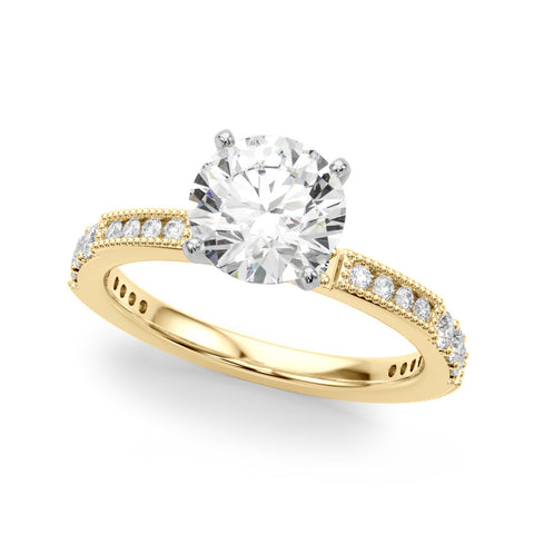 Yellow gold Round Solitaire with Pavé Band and Four-Prong Setting