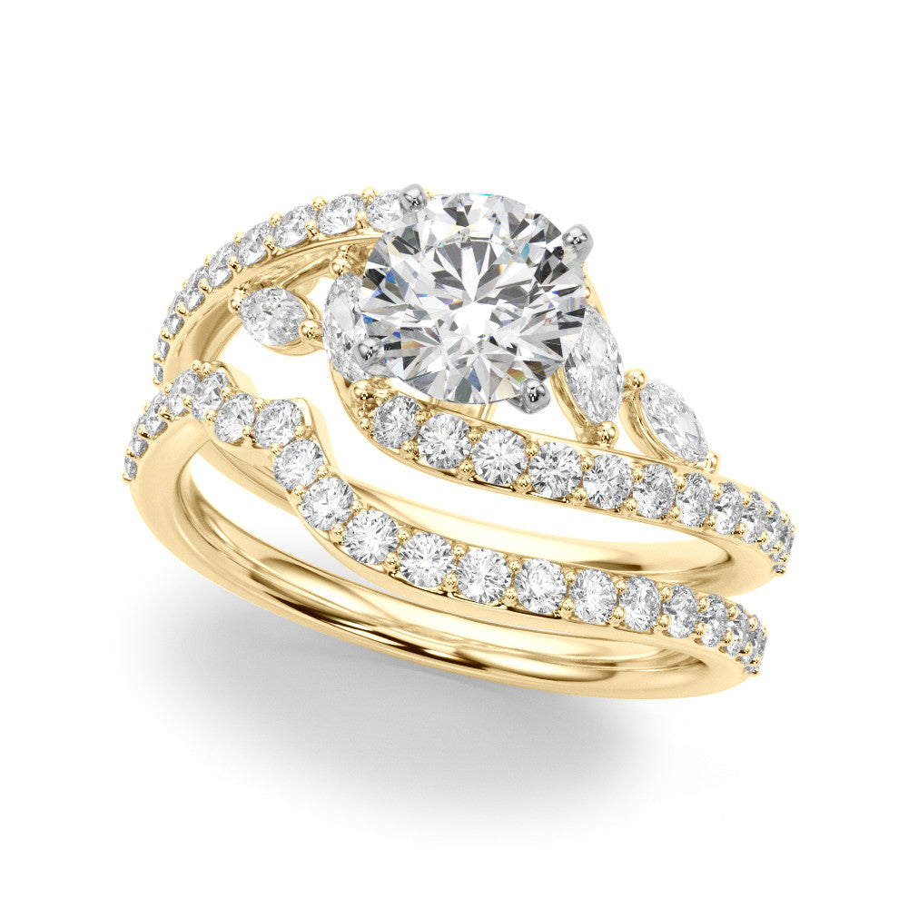 Yellow gold Round Solitaire with Pavé Twist Band and Four-Prong Setting 1