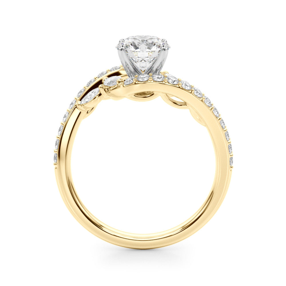 Yellow gold Round Solitaire with Pavé Twist Band and Four-Prong Setting 2