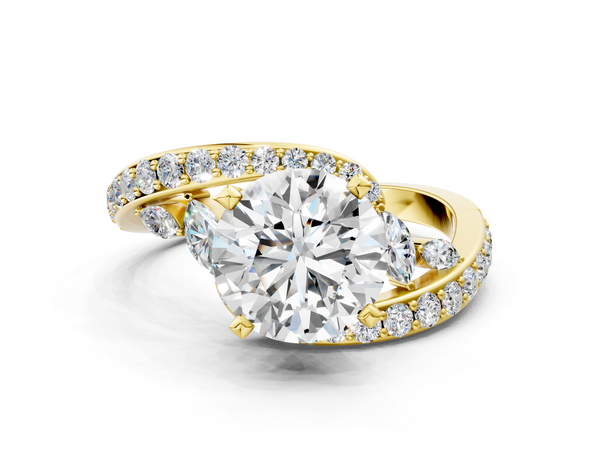 Yellow gold Round Solitaire with Pavé Twist Band and Four-Prong Setting
