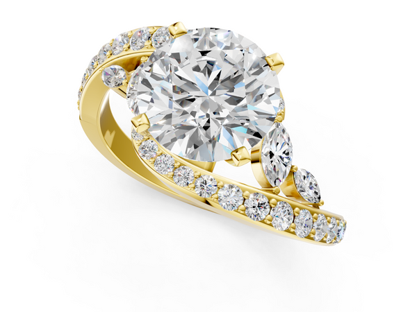 Yellow gold Round Solitaire with Pavé Twist Band and Four-Prong Setting