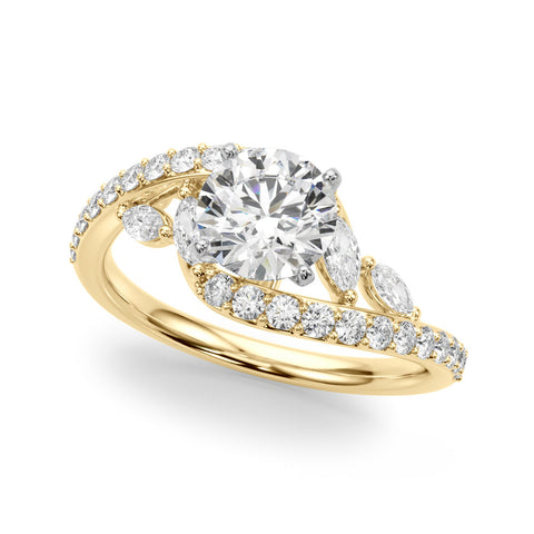 Yellow gold Round Solitaire with Pavé Twist Band and Four-Prong Setting