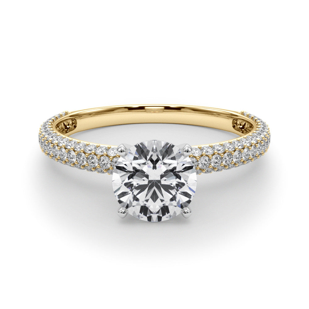 Yellow gold Round Solitaire with Pave Band and Four-Prong Setting 1